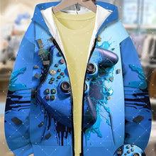 Gamer Hoodie Blue Gamer Zip-Up Hoodie 3D Print Game Controller Casual Long Sleeve for FallWinter Men's Hoodies Women's Hoodie