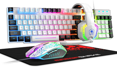 MANBASNAKE T11 Wired Gaming Keyboard and Mouse Headset Combo,Rainbow LED Backlit Wired Keyboard