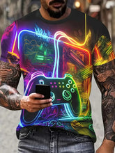 Neon Game Controller 3D Print Men's T-Shirts Short Sleeve T Shirt O-Neck Oversized Streetwear Tees Harajuku Tops Unisex Clothing