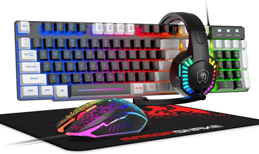 MANBASNAKE T11 Wired Gaming Keyboard and Mouse Headset Combo,Rainbow LED Backlit Wired Keyboard