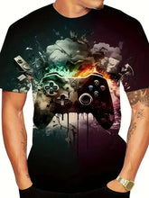 Neon Game Controller 3D Print Men's T-Shirts Short Sleeve T Shirt O-Neck Oversized Streetwear Tees Harajuku Tops Unisex Clothing